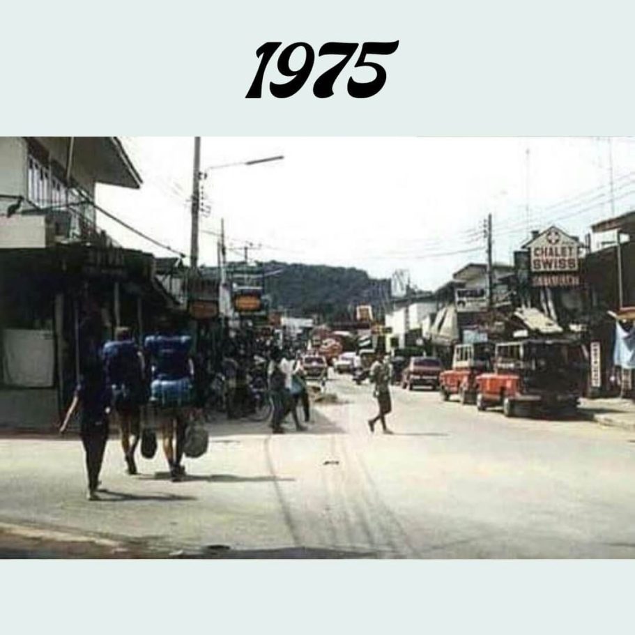 Walking Street Geschichte1975: Beginn der Hotellerie Walking Street Pattaya 1975: Blick auf die sich entwickelnde Straße mit dem Chalet Swiss Hotel, Fußgängern und ersten Touristeneinrichtungen