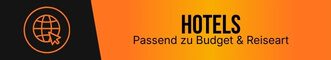 Hotels und Unterkünfte in Pattaya entdecken Hotels in Pattaya passend zu Budget und Reiseart auf einem grafischen Banner mit orange schwarzem Hintergrund und Globus Symbol