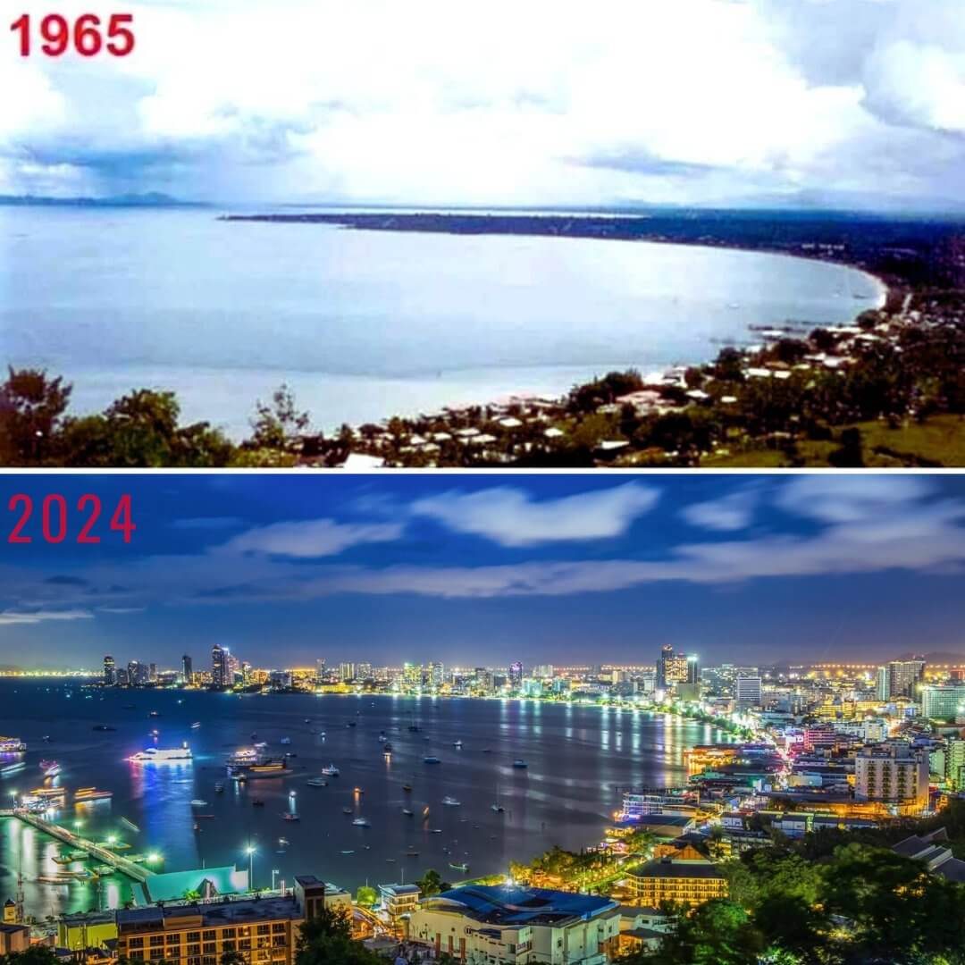 Thailand: Pattaya 1965 vs. 2024 – Von einer naturbelassenen Bucht zur modernen Skyline.