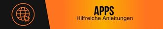 Hilfreiche Apps und Anleitungen für Thailand entdecken Apps für Thailand mit hilfreichen Anleitungen auf einem grafischen Banner mit orange schwarzem Hintergrund und Globus Symbol