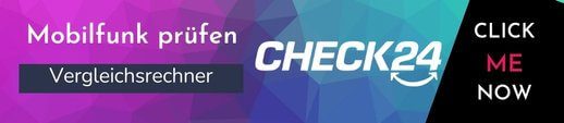 Handytarife vergleichen und Fixkosten optimieren Banner für den Mobilfunk Vergleichsrechner von Check vierundzwanzig zum Finden günstigerer Handytarife